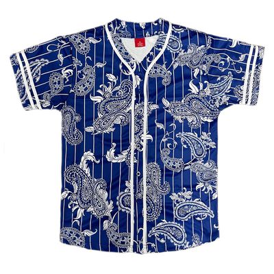 AIRNINE Men's Bandana Print Baseball Jersey Button Down Shirts (S to 5XL) (Blue_J51, Large)