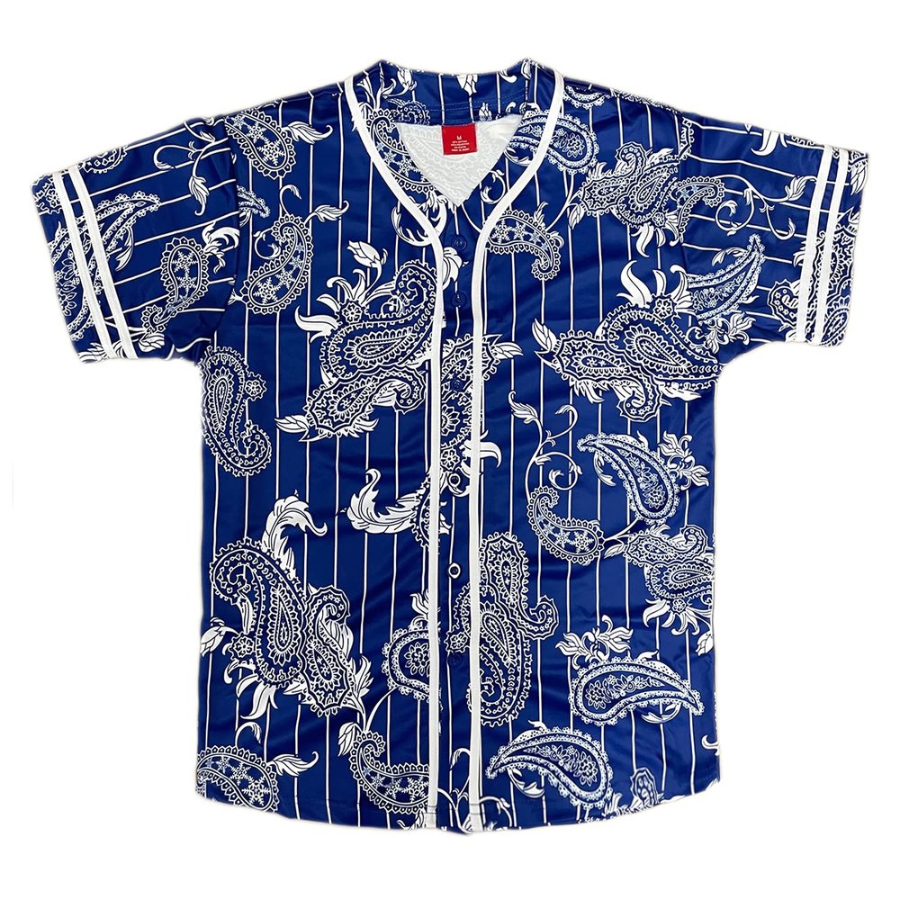 AIRNINE Men's Bandana Print Baseball Jersey Button Down Shirts (S to 5XL) (Blue_J51, Large)