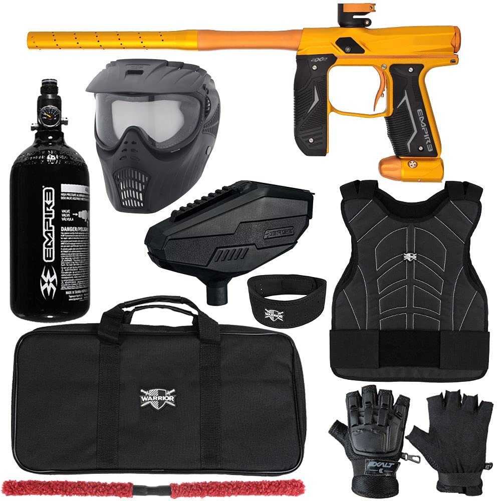 Action Village Empire Axe 2.0 Level 1 Protector Paintball Gun Package Kit (Dust Gold/Dust Orange, Glove Size: Small/Medium)