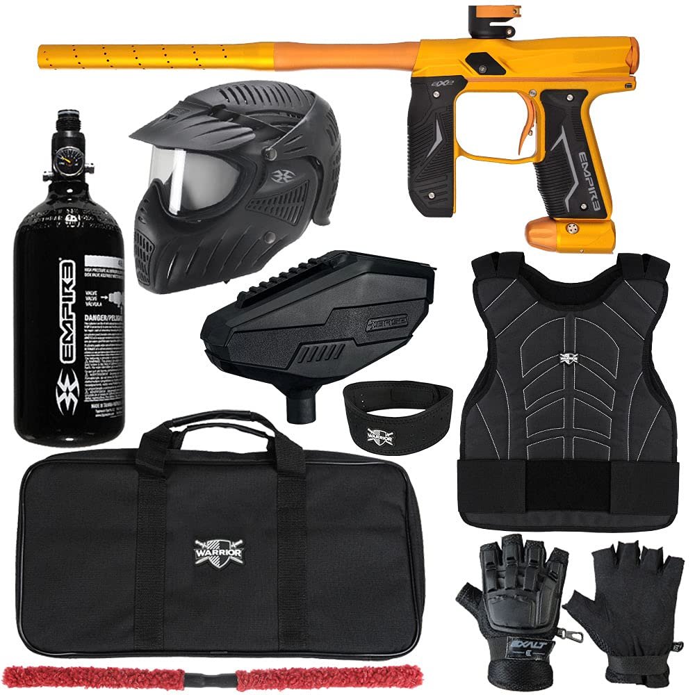 Action Village Empire Axe 2.0 Level 2 Protector Paintball Gun Package Kit (Dust Gold/Dust Orange, Glove Size: Small/Medium)