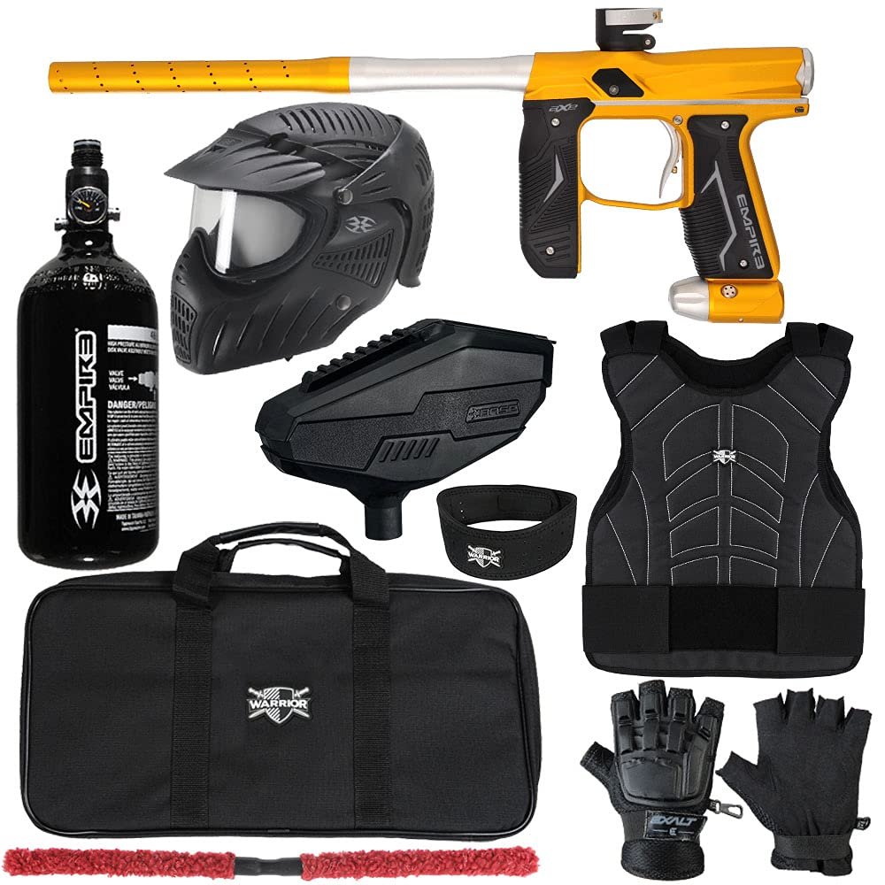 Action Village Empire Axe 2.0 Level 2 Protector Paintball Gun Package Kit (Dust Gold/Dust Silver, Glove Size: Small/Medium)