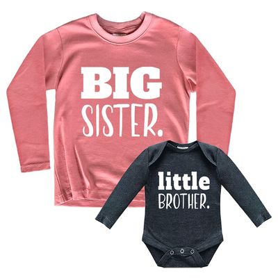 Unordinary Toddler Big Sister Little Brother Outfit Matching Shirts Sets Baby Newborn Outfits Shirt (Mauve/Charcoal Black - Long Sleeve, Youth S(8) / Baby (0-3M))