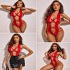 Avidlove Teddy One Piece Lingerie Lace Trim Bow Knot Romper Bodysuit Babydoll Red X-Small view 4