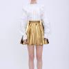 Sintege Halloween Alien Headband and Metallic Flared Pleated Skater Skirt for Costumes Supplies(Large Skirt,Gold) view 3