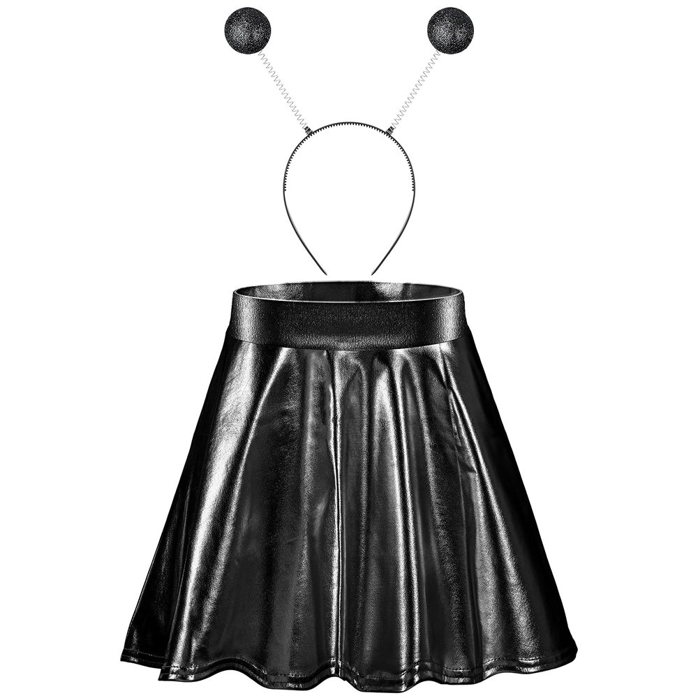 Sintege Halloween Alien Headband and Metallic Flared Pleated Skater Skirt for Costumes Supplies(X-Large Skirt,Black)