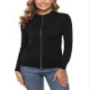 Youngull Womens Long Sleeve Sweatshirts Zip Front Cardigan for Women Casual Jacket Lightweight Fashion Loose Knitted Sweater with Zipper Comfortable Fall Tops Black M view 1