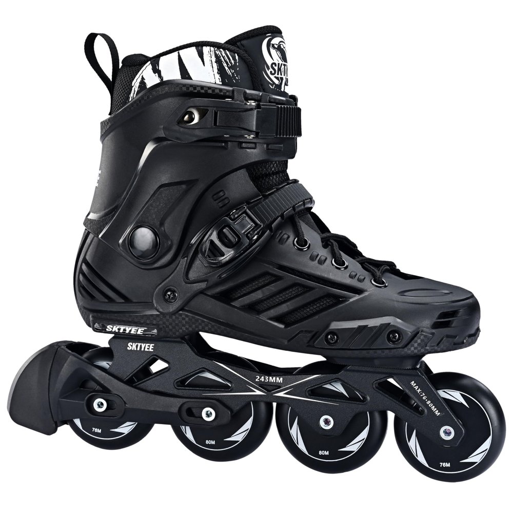 SKTYEE Professional Inline Skates for Women and Men, High Performance Roller Skates Blades Adult, Comfortable breathabl Racing Skates with Washable Lining, Beginner, Black (Black, Men 7/Women 8)