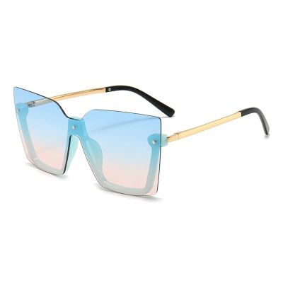2021 Fashion Vintage Half Frame Square Cat Eye Sunglasses for Women/Men Oversized One-piece Gradient Sun Glasses (blue pink)