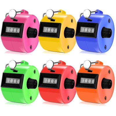 TOODOO 6 Pack Hand Tally Counter 4 Digit Mechanical Palm Clicker Plastic Hand Held Counter Clicker with Metal Finger Ring for School Golf Sports Events Office Stadium(Bright Color)