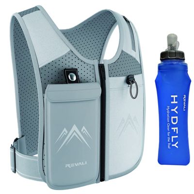 REVALI Running Vest, USA Original Patent, Zip Reflective Running Vests with 500ml Hydration Bottle, Adjustable Waistband & Breathable Material, Chest Pack Gear Phone Holder for Men & Women