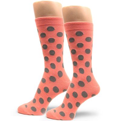 Spotlight Hosiery Men's Soft Cotton Polka Dots Dress Socks, Peach/Gray, Size 10-13, 1PR