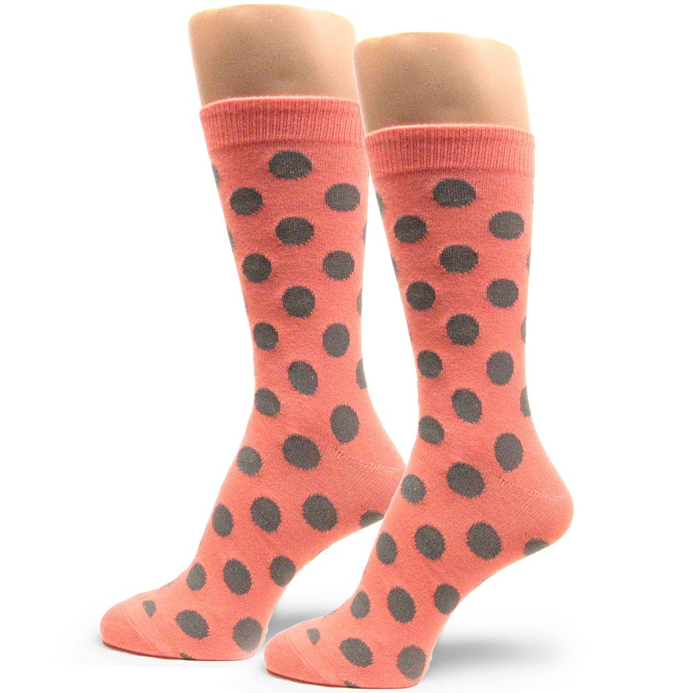 Spotlight Hosiery Men's Soft Cotton Polka Dots Dress Socks, Peach/Gray, Size 10-13, 1PR
