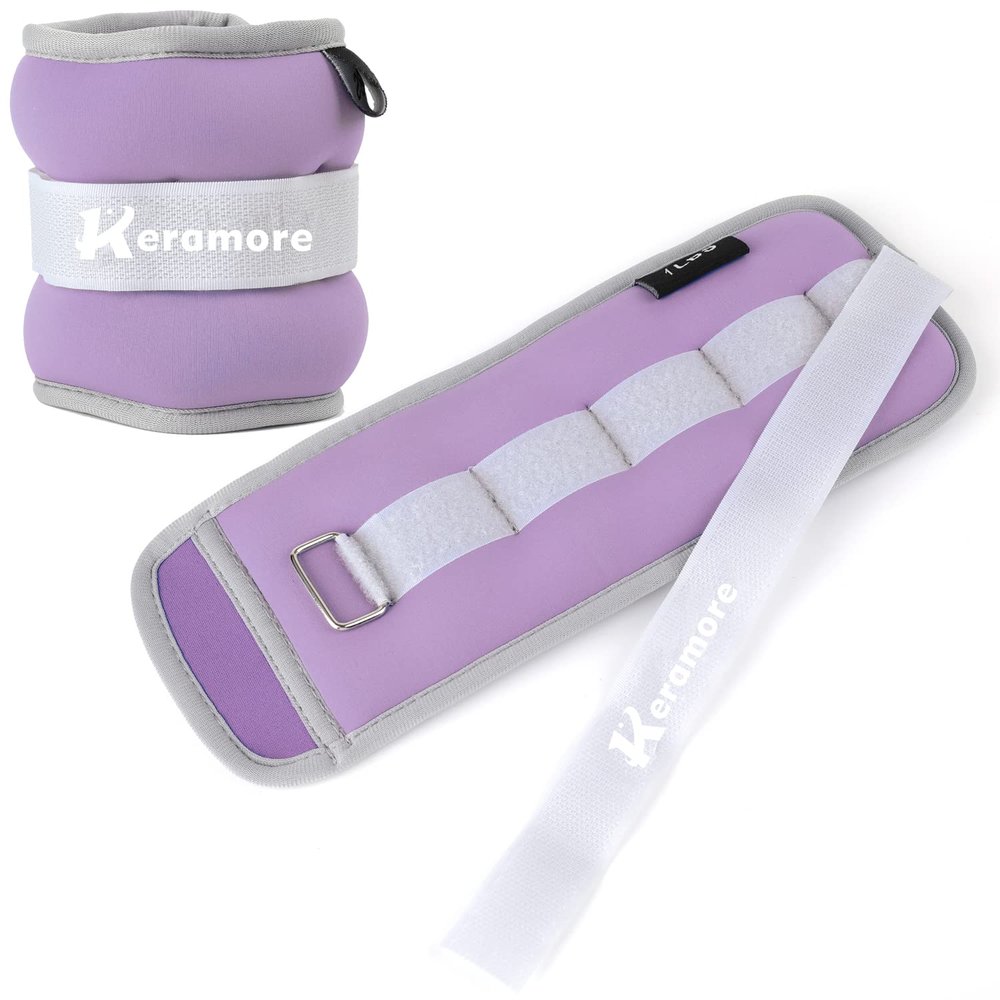 Ankle Weights (1 Pair), Wrist Arm Hand & Leg Weighted for Women Men Kids for Exercise, Strength Training, Jogging, Aerobics, Yoga, Dancing - 2 LBS Pair(1 lb each), Purple