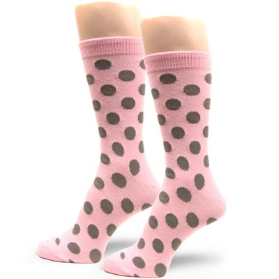 Spotlight Hosiery Men's Cotton Polka Dots Dress Socks, Light Pink/Gray, Size 10-13, 1PR