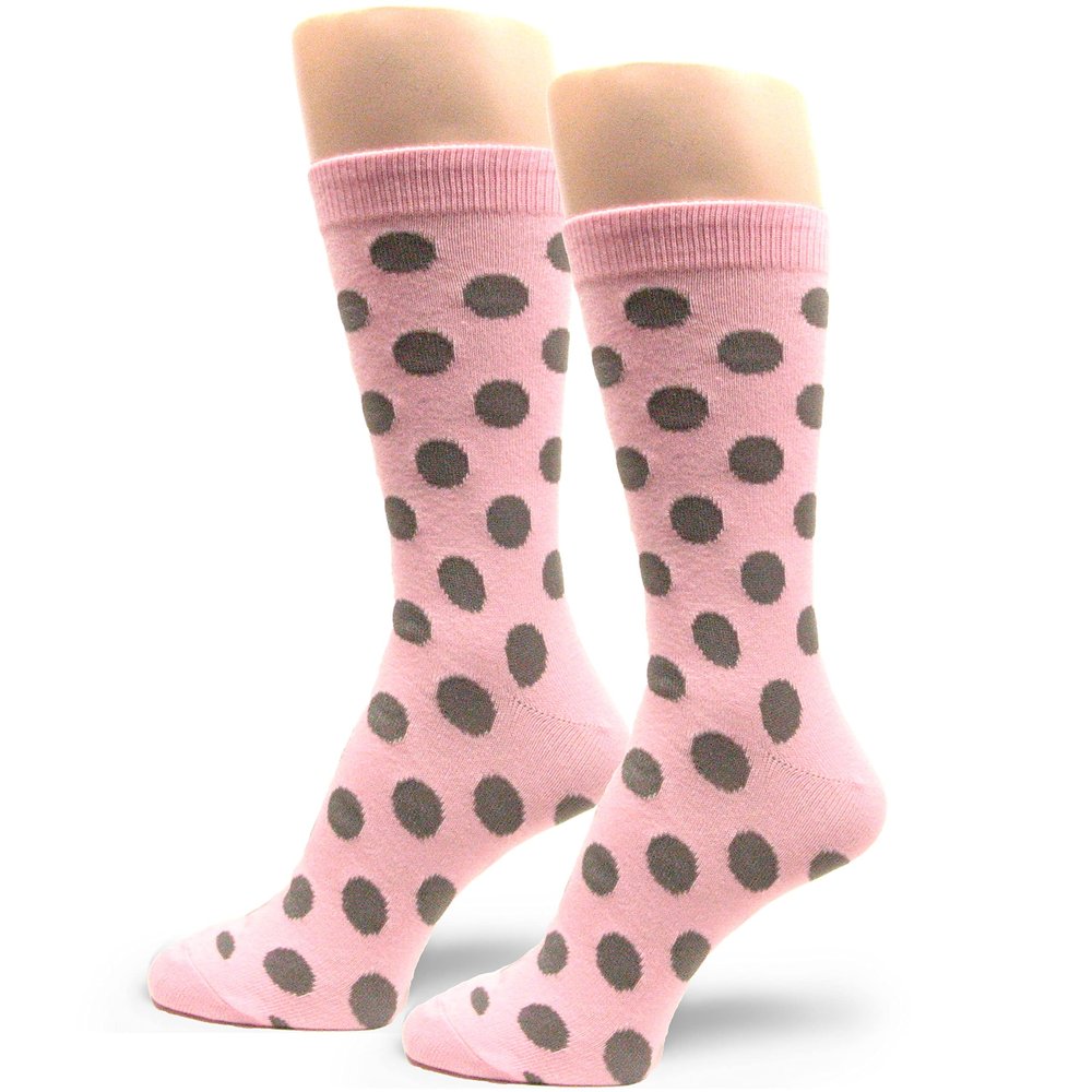 Spotlight Hosiery Men's Cotton Polka Dots Dress Socks, Light Pink/Gray, Size 10-13, 1PR