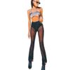 Women Rave Sheer Mesh Shiny Pants Flared High Waist Bell Bottom Pants for Party Dance Festival Black view 1