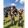 Women Rave Sheer Mesh Shiny Pants Flared High Waist Bell Bottom Pants for Party Dance Festival Black view 4