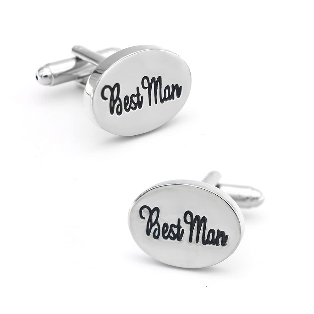 iGame Wedding Cuff Links Silver Color Quality Brass Material Groomsman Design Cufflinks with Gift Box (Best Man)