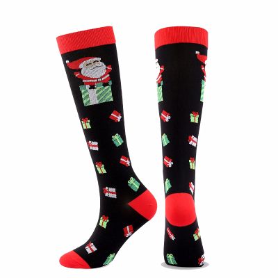 WSYKC Compression Socks, Santa Pattern Compression Socks, Outdoor Sports Elastic Socks, Relieve Fatigue, Socks Suitable for People Who Exercise or Stand for a Long Time S/M