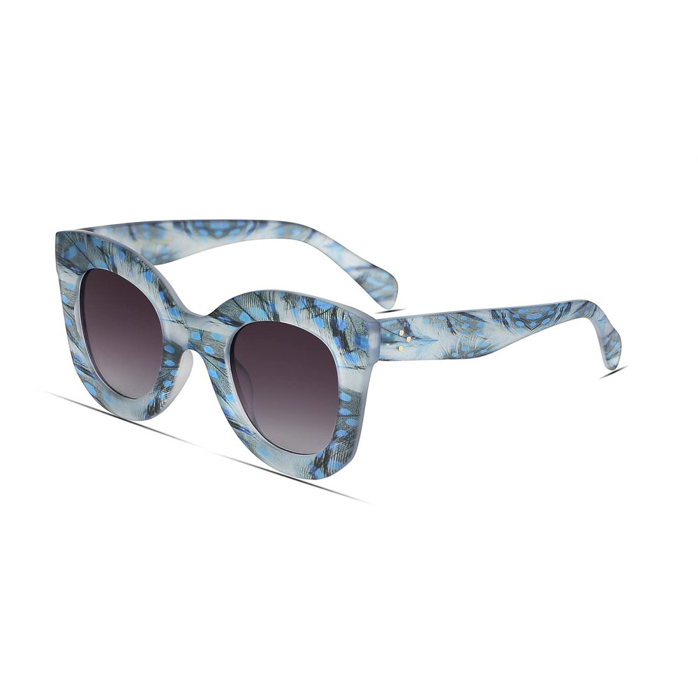 Freckles Mark Thick Fashion Butterfly Sunglasses for Women Trendy Round Cat Eye Sun Glasses (Unique Blue Pattern, 45)