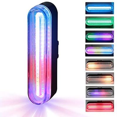 JINKEY Smart Bike Tail Light, Colorful Bright LED Bike Rear Light with USB Rechargeable Bike Turn Signals, Remote Control and Auto On/Off Brake Light Safety Flashlight for Bicycle