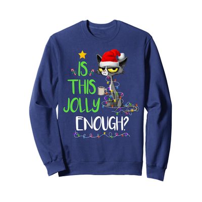 Is This Jolly Enough Black Cat Merry Christmas Tree Lights Sweatshirt