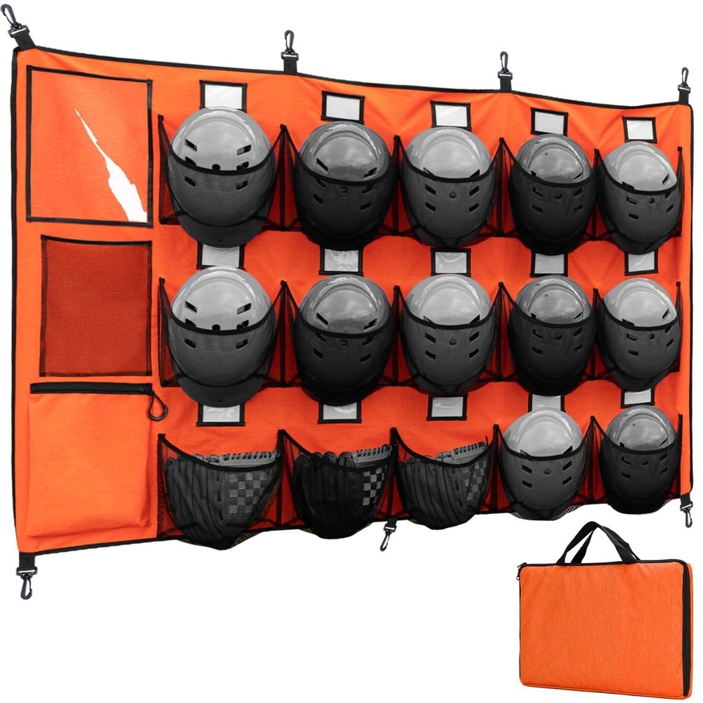 VISEMAN 15-Pocket Baseball Dugout Organizer - Hanging Equipment Rack for Helmets & Gloves - Includes 7 Fence Hooks & Carry Bag - Softball Team Gear