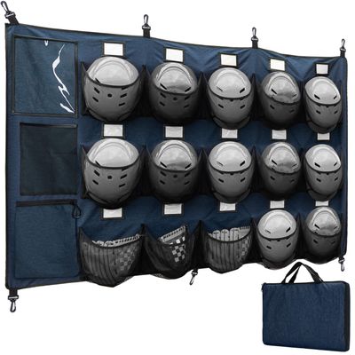 VISEMAN 15-Pocket Baseball Dugout Organizer - Hanging Equipment Rack for Helmets & Gloves - Includes 7 Fence Hooks & Carry Bag - Softball Team Gear