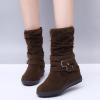oiangi Womens Winter Boots Fashion Double Buckle Strap Round Toe Platform Slip on Mid Calf Boots Comfortable Suede Outdoor Flat Non-slip Casual Shoes view 3