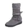 oiangi Womens Winter Boots Fashion Double Buckle Strap Round Toe Platform Slip on Mid Calf Boots Comfortable Suede Outdoor Flat Non-slip Casual Shoes view 1