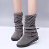 oiangi Womens Winter Boots Fashion Double Buckle Strap Round Toe Platform Slip on Mid Calf Boots Comfortable Suede Outdoor Flat Non-slip Casual Shoes view 3