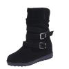 oiangi Womens Winter Boots Fashion Double Buckle Strap Round Toe Platform Slip on Mid Calf Boots Comfortable Suede Outdoor Flat Non-slip Casual Shoes view 1