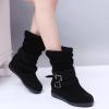 oiangi Womens Winter Boots Fashion Double Buckle Strap Round Toe Platform Slip on Mid Calf Boots Comfortable Suede Outdoor Flat Non-slip Casual Shoes view 3