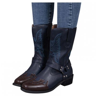 Bcshiye Women's Mid Calf Riding Winter Boots Fashion Winter Snow Low Heel Combat Boots Slip On Retro Chelsea Boots