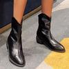 Bcshiye Women's Ankle Boots Shoes Pointed Toe Slip-on Low Chuncky Heeled Western Chelsea Booties Winter Short Booties view 4