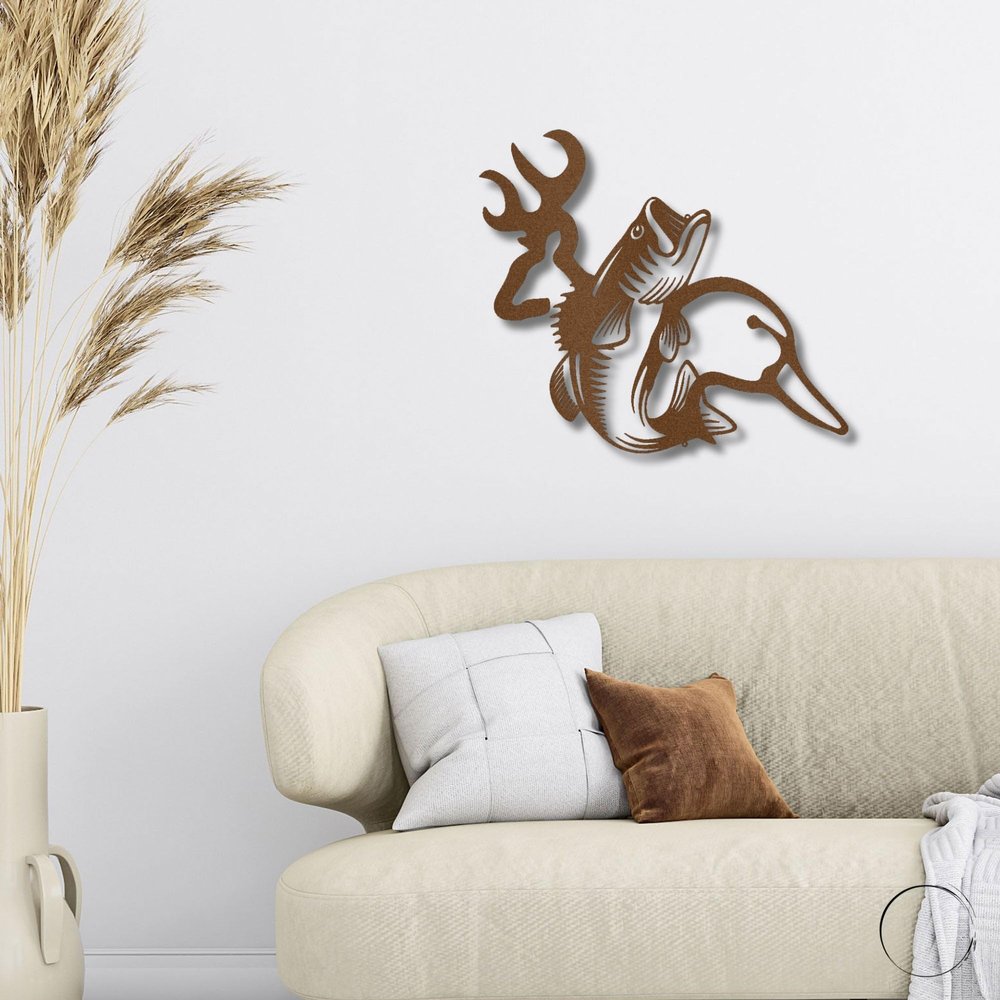 Wildlife Calling Fishing Deer Duck Hunting Metal Art Wall Sign Copper / 12"