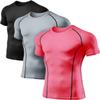 ATHLIO Men's Cool Dry Short Sleeve Compression Shirts, Sports Baselayer T-Shirts Tops, Athletic Workout Shirt, 3pack Black/Cloud Grey/Neon Pink, X-Large view 1