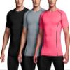 ATHLIO Men's Cool Dry Short Sleeve Compression Shirts, Sports Baselayer T-Shirts Tops, Athletic Workout Shirt, 3pack Black/Cloud Grey/Neon Pink, X-Large view 2