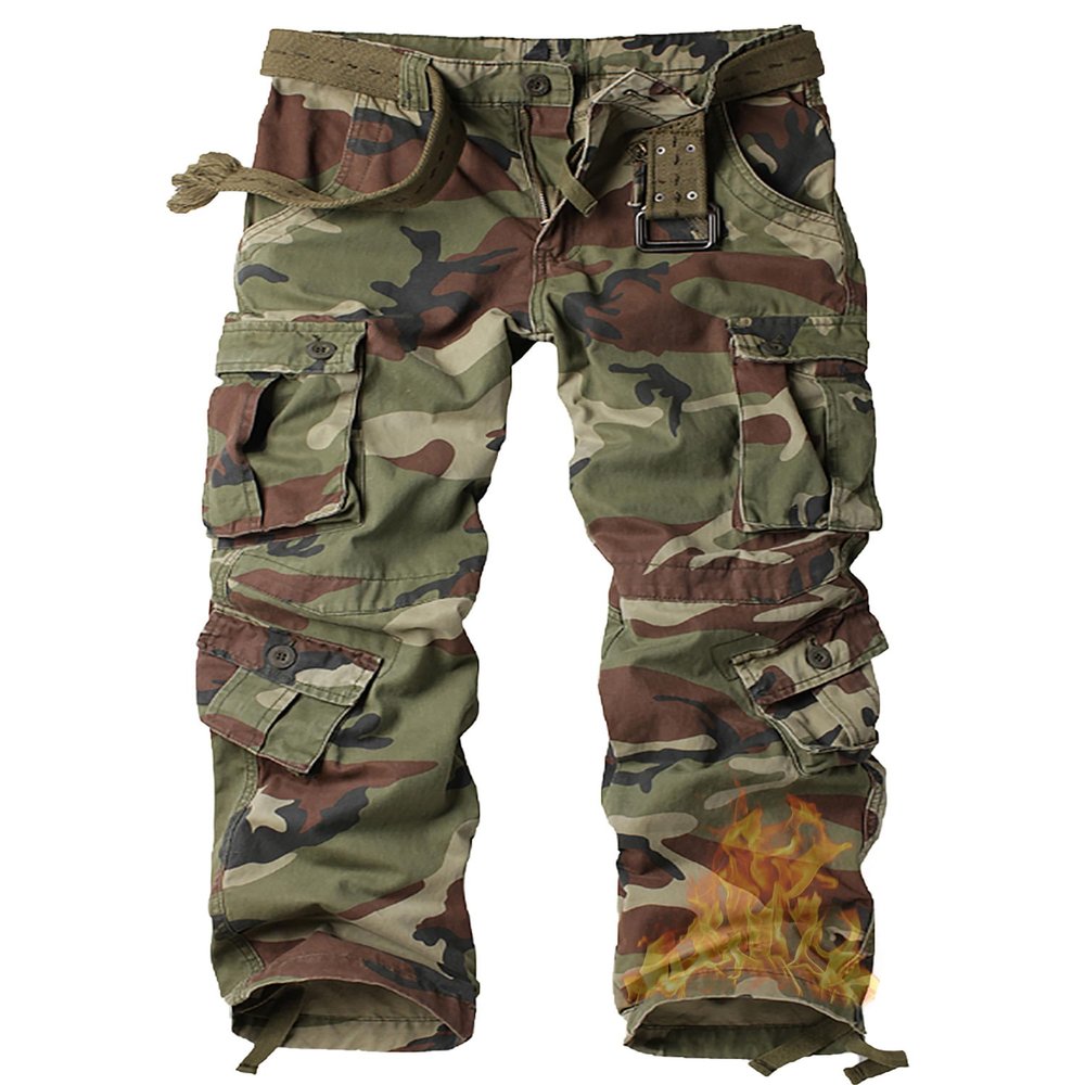 AKARMY Men's Fleece Lined Hiking Pants Outdoor Cargo Pants Casual Work Ski Pants with 8 Pockets 3358 C29 Camo 38