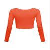 Long Sleeve Crop Tops for Women Workout Basic Clothes for Teen Ladies Fitted Slim Scoop Neck Cute Yoga Shirts (Orange, Small) view 3