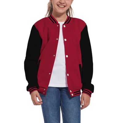 Mowbeat Kids Baseball Jacket Boys Bomber Jackets Casual School Uniform Girls Red Outerwear with Black Sleeves 11-12Years