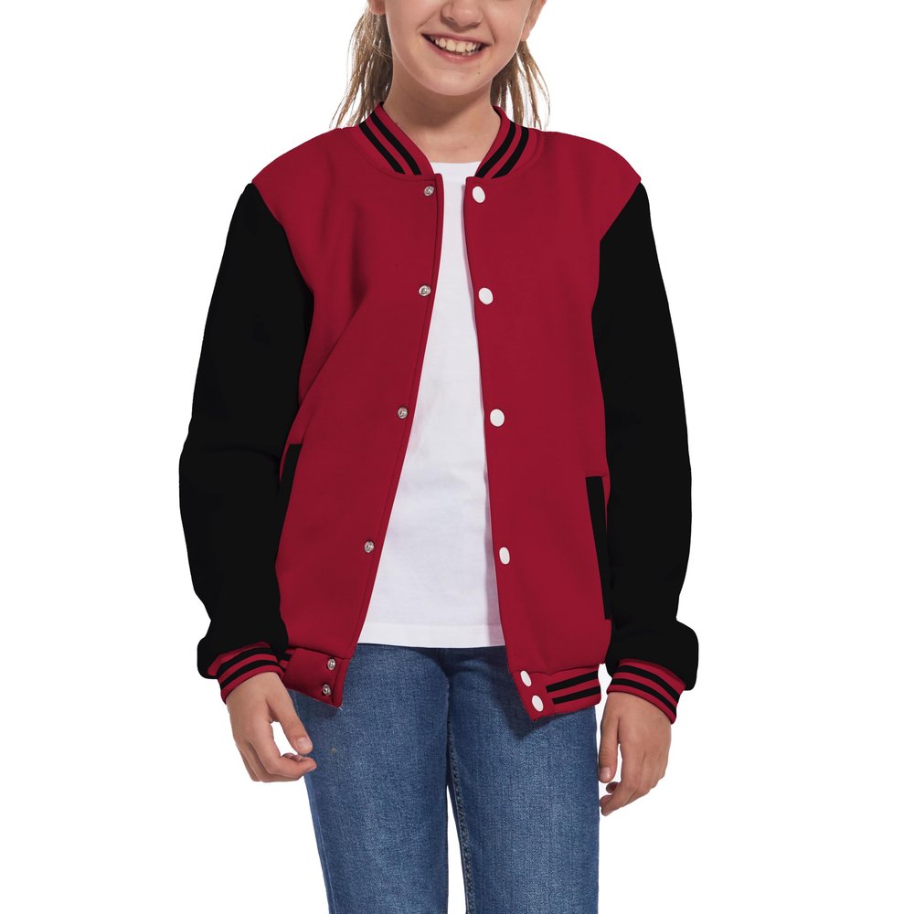 Mowbeat Kids Baseball Jacket Boys Bomber Jackets Casual School Uniform Girls Red Outerwear with Black Sleeves 11-12Years