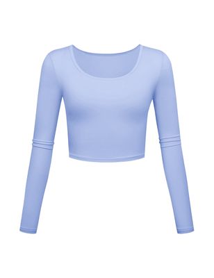 Long Sleeve Crop Tops for Women Workout Basic Clothes for Teen Ladies Fitted Slim Scoop Neck Cute Yoga Shirts (Light Blue, Small)