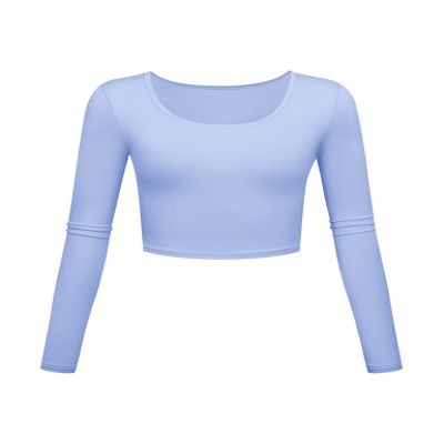 Long Sleeve Crop Tops for Women Workout Basic Clothes for Teen Ladies Fitted Slim Scoop Neck Cute Yoga Shirts (Light Blue, Medium)