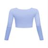 Long Sleeve Crop Tops for Women Workout Basic Clothes for Teen Ladies Fitted Slim Scoop Neck Cute Yoga Shirts (Light Blue, Medium) view 2