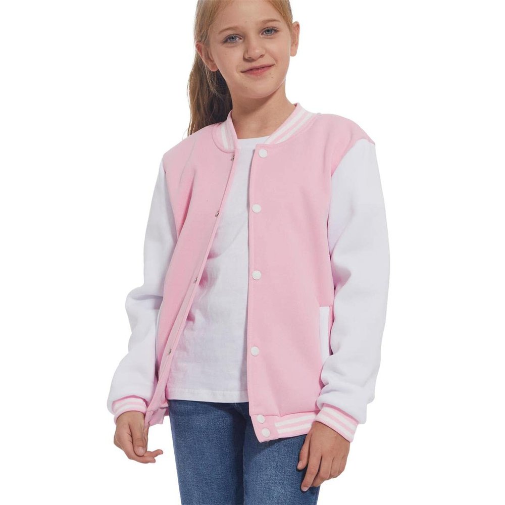 Mowbeat Kids Baseball Jacket Girls Bomber Jackets Boys Varsity Coats Top for Girl Sports Track Outerwear (PINK, 3-4T)