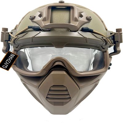 Airsoft Tactical Fast Helmet Military Half Mask with 3D Split Safety Goggles, Used for Airsoft Paintball Hunting Role-Playing CS Games, TAN