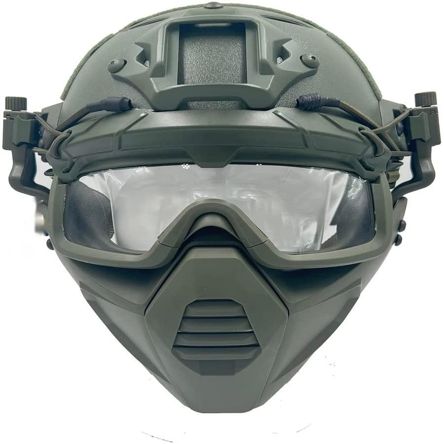Airsoft Tactical Fast Helmet Military Half Mask with 3D Split Safety Goggles, Used for Airsoft Paintball Hunting Role-Playing CS Games, Green