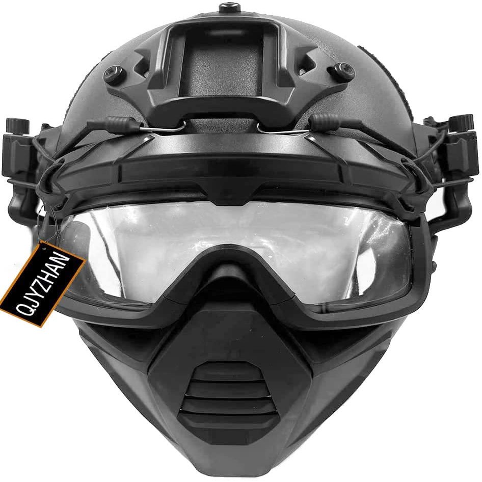 Airsoft Tactical Fast Helmet Military Half Mask with 3D Split Safety Goggles, Used for Airsoft Paintball Hunting Role-Playing CS Games Q185-HelmetG-BK General type
