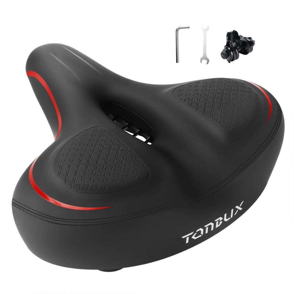 TONBUX Wide Bike Seat for for Men & Women, Comfortable Peloton Bike Seat Cushion, Large Bicycle Seat for Stationary, Exercise, Ebike, Cruiser, Mountain Bike